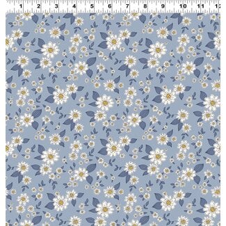 Clothworks Kitten Fun, Y4567-87, Fun Floral, Light Denim, $0.22/cm or $22/m
