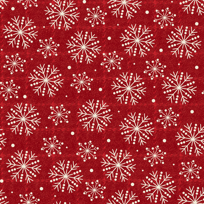 Holly Jolly Flannel, Snowflakes, Red, $0.22/cm or $22/m