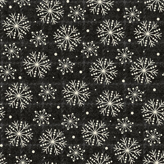 Maywood Holly Jolly Flannel, Snowflakes,  Black, $0.22/cm or $22/m