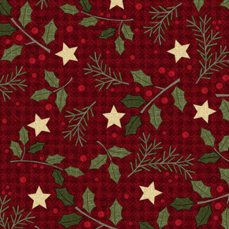 Maywood Holly Jolly Flannel, Holly, Red, $0.22/cm or $22/m