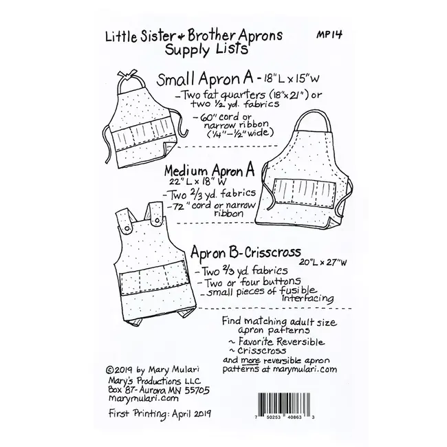 Little Sister and Brother Apron Pattern