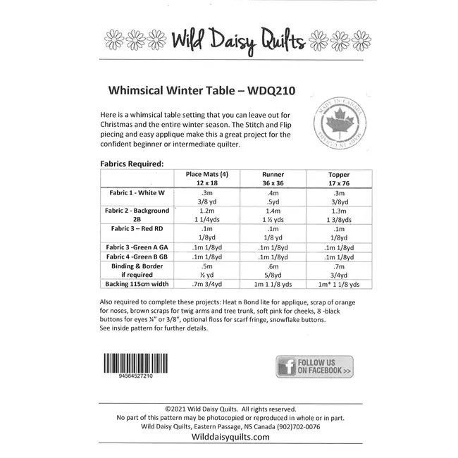 Whimsical Winter Table Pattern