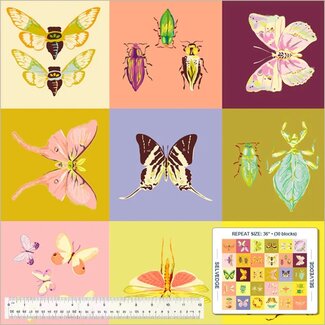 Windham Fabrics Tamara Kate's Insectarium, Square Dance, Panel, 92cm wide, $24/panel