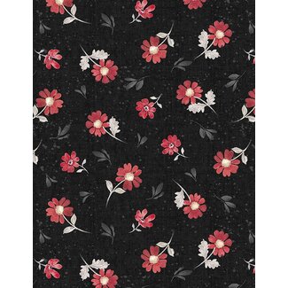 Wilmington Prints Scarlet Dreams, Medium Floral Toss, Black, 30110-939, $0.24/cm or $24/m