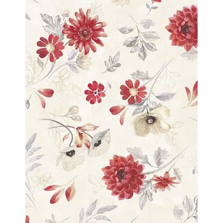 Wilmington Prints Scarlet Dreams, Large Floral Toss, Cream, 30109-239, $0.24/cm or $24/m