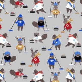 Robert Kaufman Purely Canadian 22579/12, Critters Curling, Grey, $0.22/cm or $22/m