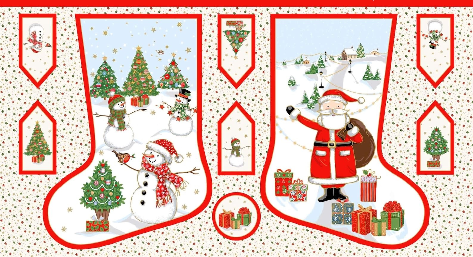 Makower UK Jolly Saint Nick Stocking Panel - Stitch by Stitch