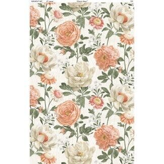 Wilmington Prints 70 cm cut Peach Whispers, packed flowers on cream $24/m