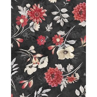 Wilmington Prints Scarlet Dreams, Large Floral Toss, Black, 30109-239, $0.24/cm or $24/m
