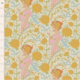 Tilda Songbird, Aubery, Mustard, $0.25/cm or $25/m