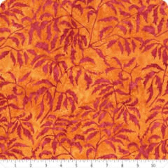 90 cm of Full Bloom Batiks, 721403026, Orange and Red Peonies, $0.20/cm or $20/m