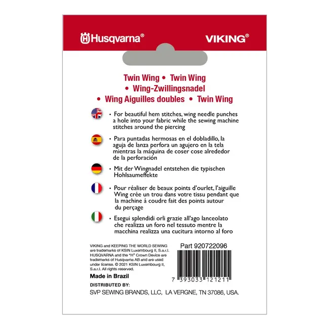 Husqvarna Viking Twin Wing Needle - Size 100/16 - 2.5mm 1 pack