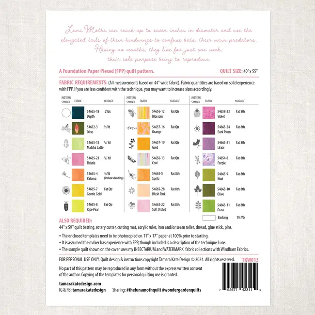 Wonder Garden No 13 - The Luna Moth Quilt Pattern