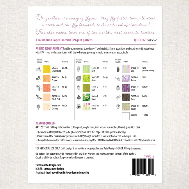 Wonder Garden No 14 - The Dragonfly Quilt Pattern