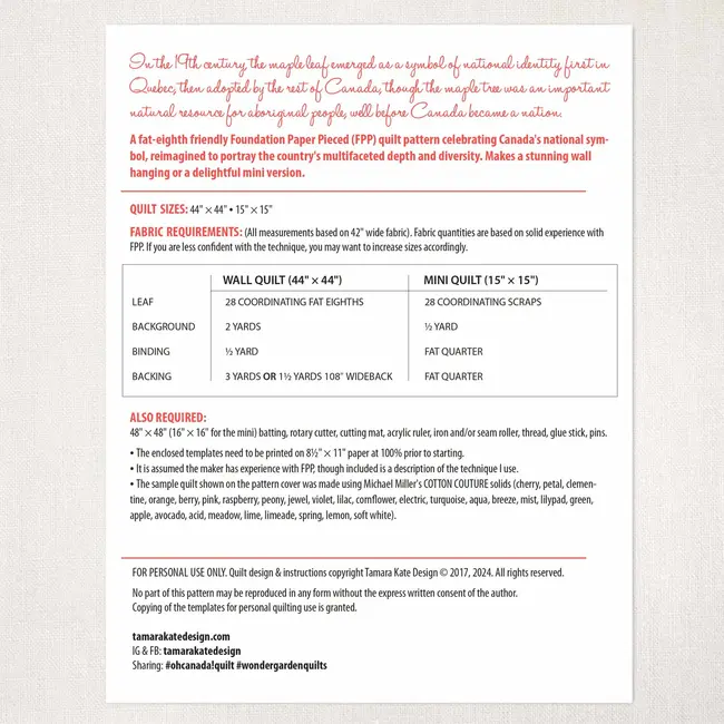 Wonder Garden No 12 - Oh Canada! Quilt Pattern