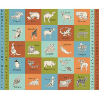 Moda Animal Park Fun, Alphabet Animals Panel - Multi 36" panel 24.95