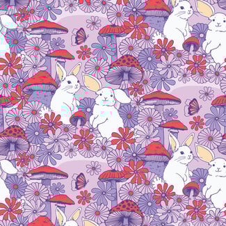 Cloud 9 Fabrics Forest Friends, Mushroom Bunnies,  Organic 228665, $0.25/cm or $25/m
