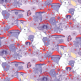 Cloud9 Fabrics Forest Friends, Mushroom Bunnies,  Organic 228665, $0.25/cm or $25/m