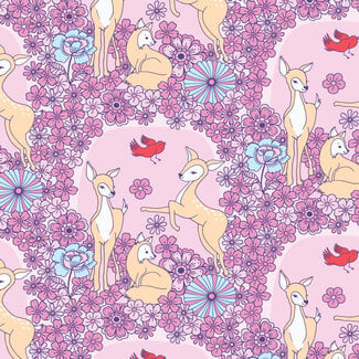 Cloud9 Fabrics Forest Friends, Floral Deer,  Organic 228666, $0.25/cm or $25/m