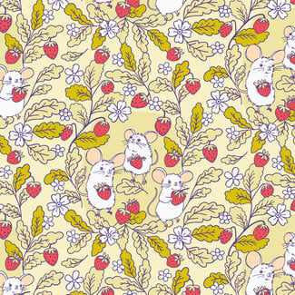 Cloud 9 Fabrics Forest Friends, Strawberry Mice,  Organic 228668, $0.25/cm or $25/m