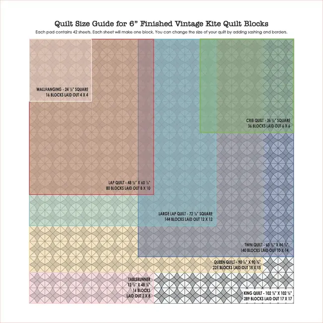 Vintage Kite Quilt Block Foundation Paper Piecing Pad, 42 sheets, 6in blocks
