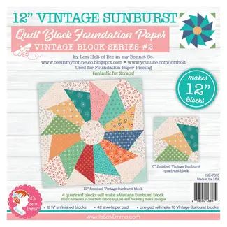 It's Sew Emma Vintage Sunburst Quilt Block Foundation Paper Piecing Pad, 42 sheets, 12in blocks