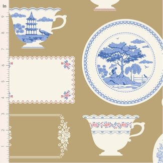 Tilda Something Blue Blender, Labels & Ornaments, Ochre, $0.25/cm or $25/m