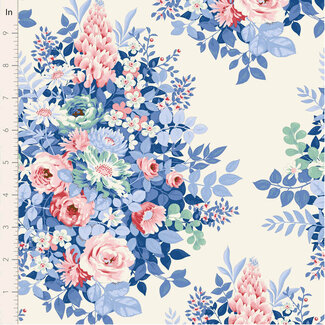 Tilda Something Blue, Whimsyflower, Cream, $0.25/cm or $25/m