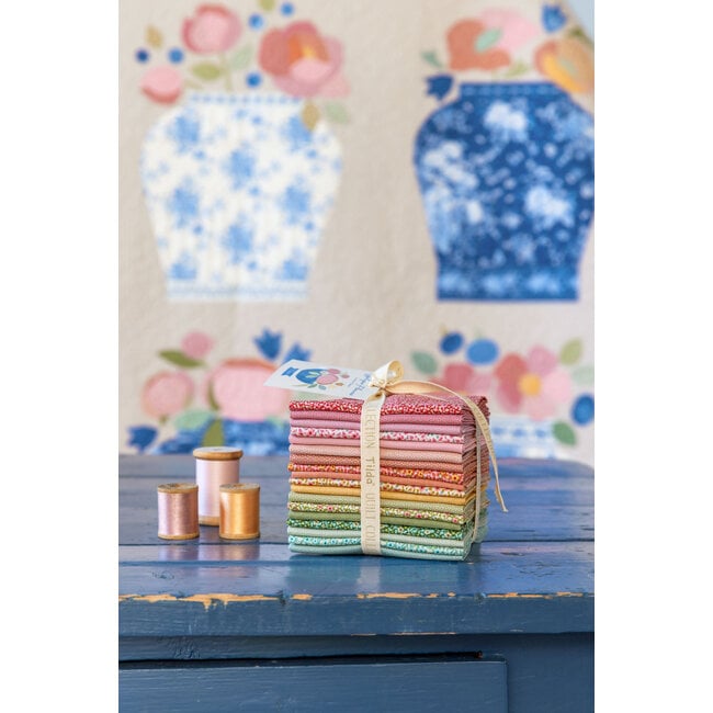 Something Blue, Fat Eight Bundle, 18 fabrics, Appliqué Flowers