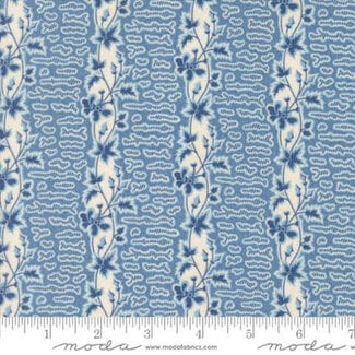 Moda 115 cm Sally's Stitches, Honey Stripes Floral, Prussian Blue, $24/m