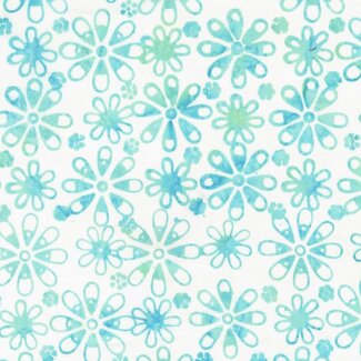 BeColourful Batiks, Mediterranean Sea, Teal Floral $0.24/cm or $24/m 3763Q X