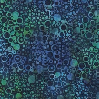 BeColourful Batiks, Mediterranean Sea, Navy Circles $0.24/cm or $24/m 3752Q-X