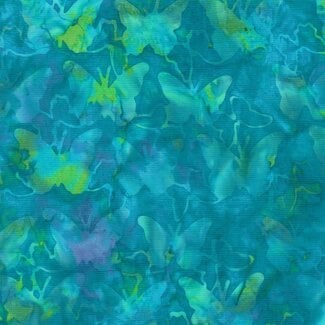 BeColourful Batiks, Butterflies, Cyan $0.24/cm or $24/m 3758Q X