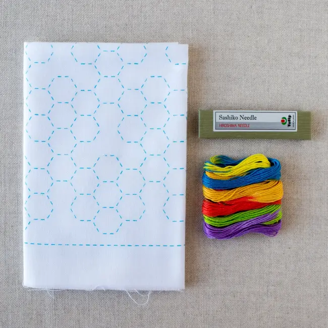 Dishcloth Kit - Sashiko World - America - Grandmother's Flower Garden