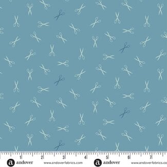 Andover Sewing Bird, Good Scissors, A1612-Azure, $0.24/cm or $24/m