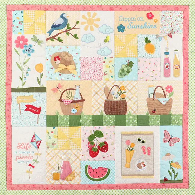 Kimberbell Sippin' on Sunshine Feature Machine Embroidery Quilt