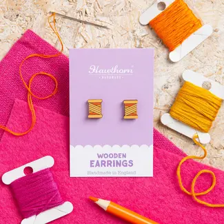 Hawthorn Handmade Wooden Earrings Bobbin - Orange
