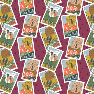 Cloud9 Fabrics Organic Cotton Touchdowns and Tailwags, 229544, Professional Arf-letes, Plum/Multi, $0.26/cm or $26/m
