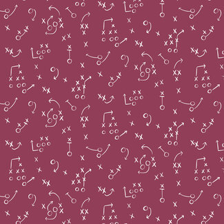 Cloud9 Fabrics Organic Cotton Touchdowns and Tailwags, 229546, X's and O's, Plum, $0.26/cm or $26/m