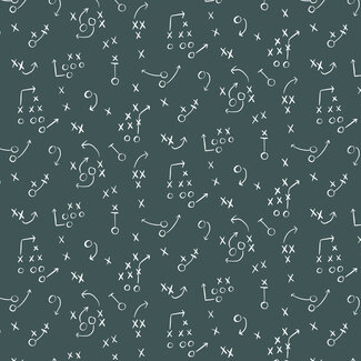 Cloud9 Fabrics Organic Cotton Touchdowns and Tailwags, 229547, X's and O's, Teal, $0.26/cm or $26/m