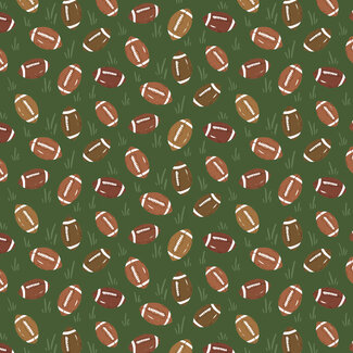 Cloud9 Fabrics Organic Cotton Touchdowns and Tailwags, 229550, Pass the Pigskin, Green/Brown, $0.26/cm or $26/m