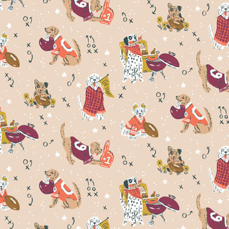 Cloud9 Fabrics Organic Cotton Touchdowns and Tailwags, 229551, Time fur Football, Oat/Multi, $0.26/cm or $26/m