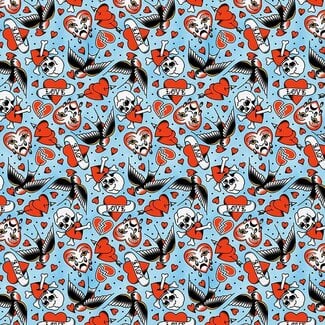 PBS Fabrics Timeless Tattoos, Rayon, Heart Eagle Tattoos, Blue, 390-25900 $0.26/cm or $26/m