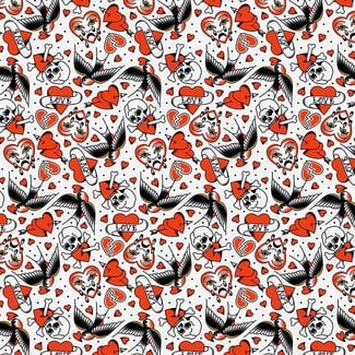PBS Fabrics Timeless Tattoos, Heart Eagle Tattoos, White, 120-25899 $0.22/cm or $22/m