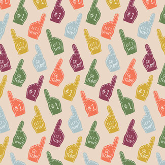 Cloud9 Fabrics Organic Cotton Touchdowns and Tailwags, 229560, Foam Fanatics, Oat/Multi, $0.26/cm or $26/m