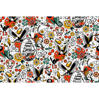 PBS Fabrics Timeless Tattoos, Timeless Tattoos, White, 120-25887 $0.22/cm or $22/m