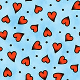 PBS Fabrics Timeless Tattoos, Heart Tattoo Toss, Blue, 120-25904 $0.22/cm or $22/m