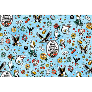 PBS Fabrics Timeless Tattoos, Tattoo Toss, Blue, 120-25890 $0.22/cm or $22/m