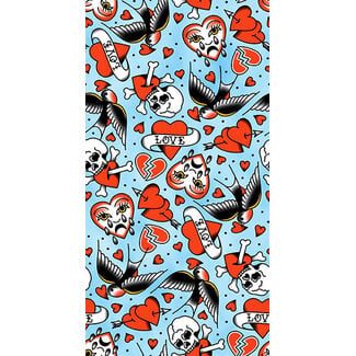 PBS Fabrics Timeless Tattoos, Heart Eagle Tattoos, Blue, 120-25900 $0.22/cm or $22/m