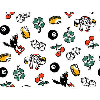 PBS Fabrics Timeless Tattoos, Lucky Tattoo Toss, White, 120-25893 $0.22/cm or $22/m